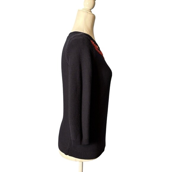 NAVY LOBSTER BEADED SWEATER TOP 3/4 SLEEVE TEXTURED KNIT EUC PETITE SMALL - Picture 5 of 8